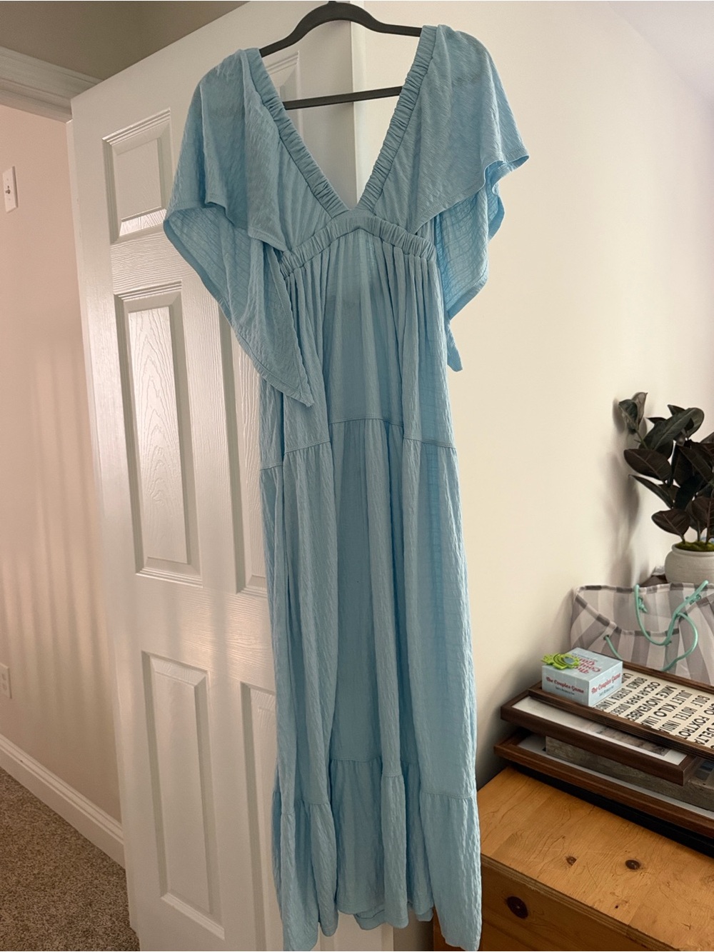 Free People Powder Blue V-Neck Flutter Maxi Dress